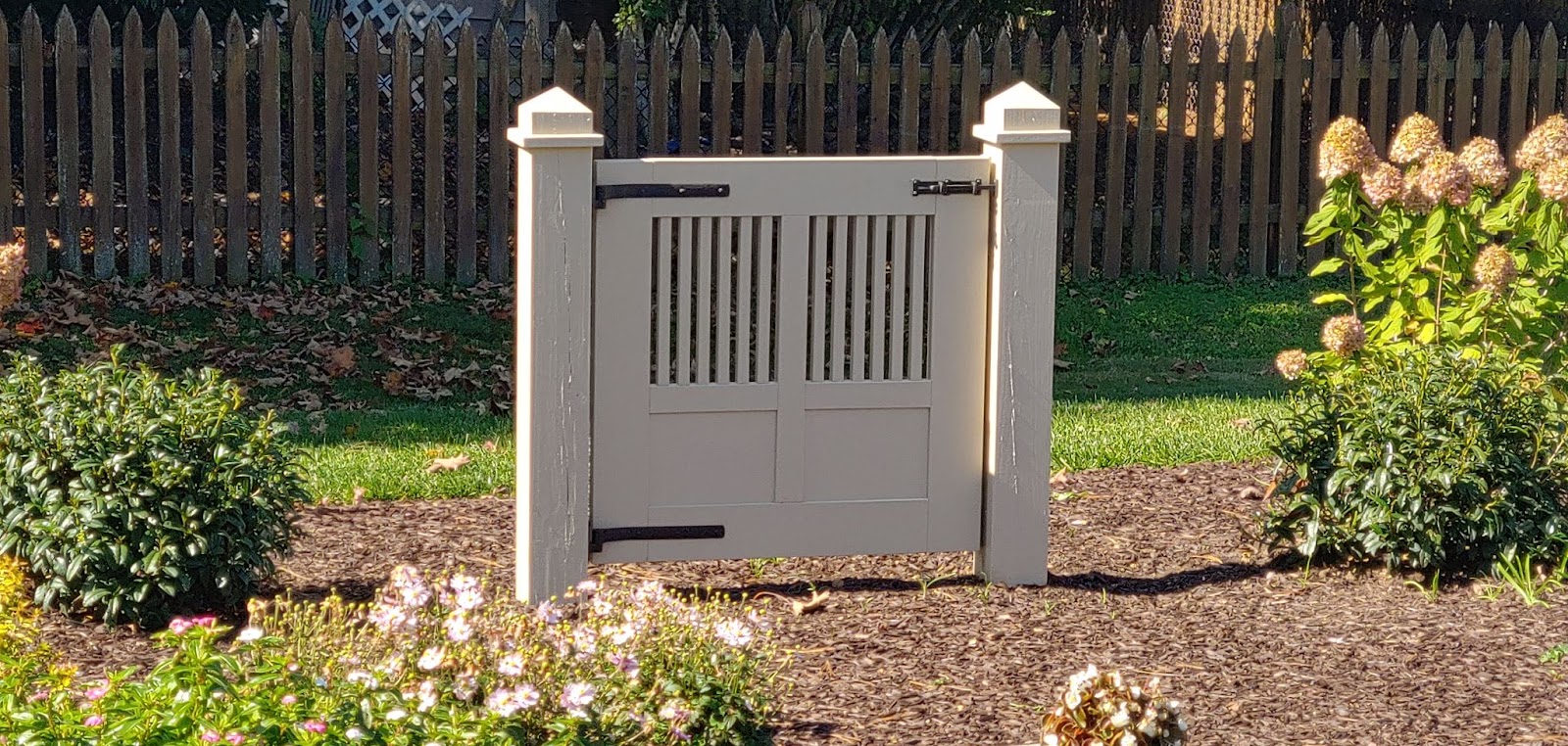 Garden Gate with Bronze Strap Band Hinges and Slide Bolt