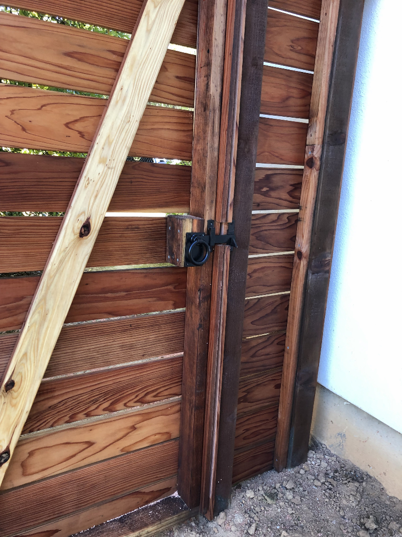 Unfinished Gate with 6149-LDSP 360 Yardware on Latching Side of Contemporary Ring Latch and Gate Stop in Satin Black